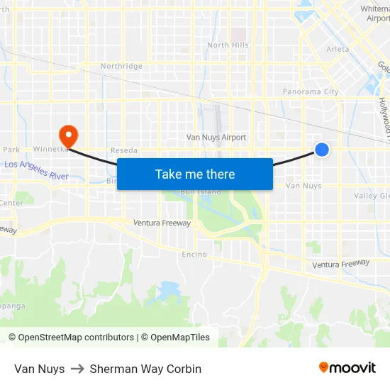 Van Nuys to Sherman Way Corbin map