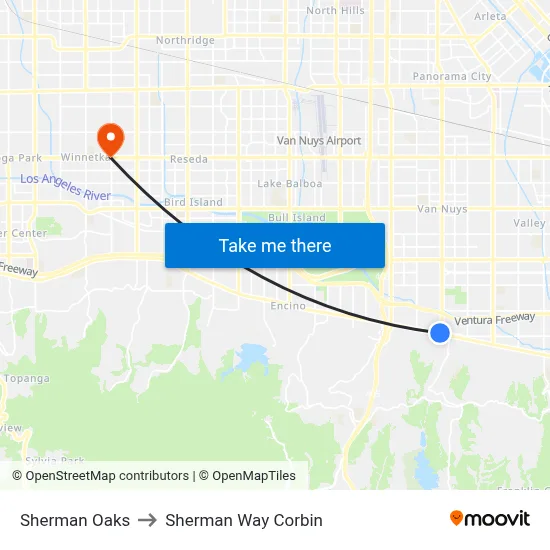 Sherman Oaks to Sherman Way Corbin map