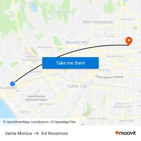 Santa Monica to 3rd Rossmore map