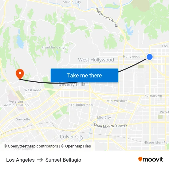 Los Angeles to Sunset Bellagio map