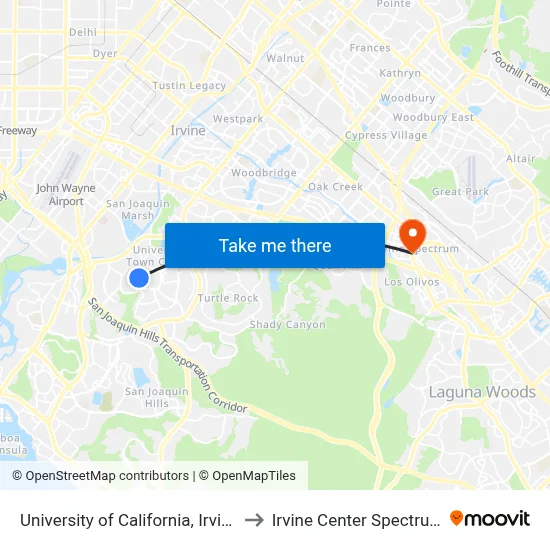 University of California, Irvine to Irvine Center Spectrum map