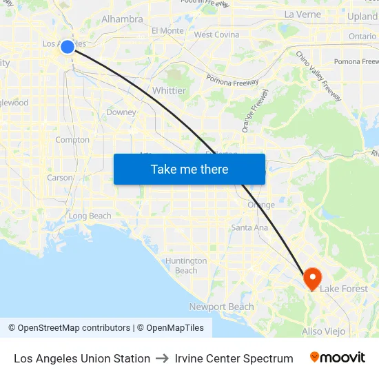 Los Angeles Union Station to Irvine Center Spectrum map