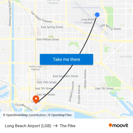 Long Beach Airport (LGB) to The Pike map