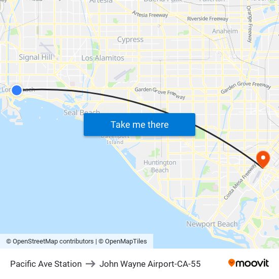 Pacific Ave Station to John Wayne Airport-CA-55 map