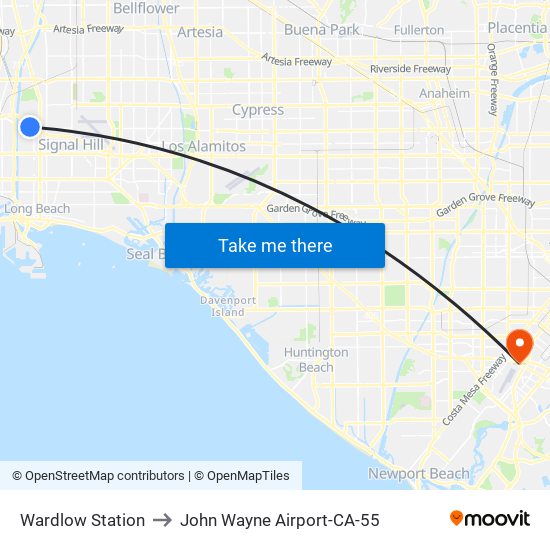 Wardlow Station to John Wayne Airport-CA-55 map