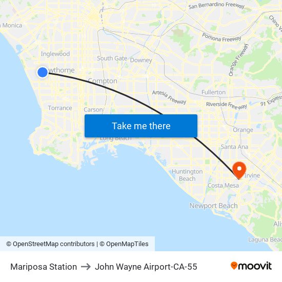 Mariposa Station to John Wayne Airport-CA-55 map