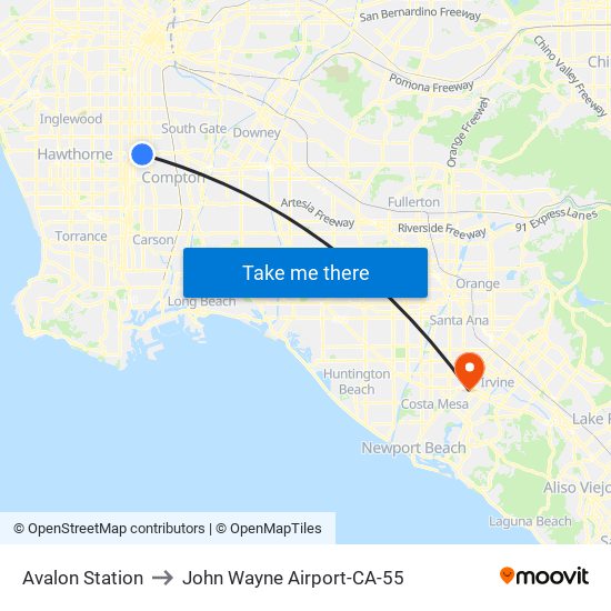 Avalon Station to John Wayne Airport-CA-55 map