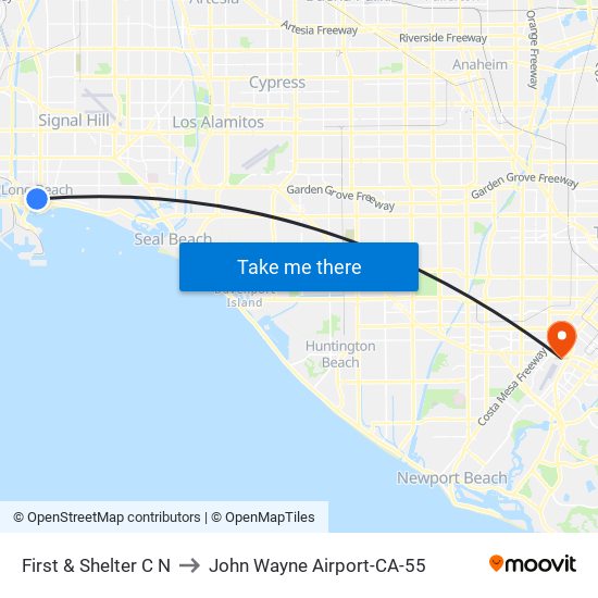 First & Shelter C N to John Wayne Airport-CA-55 map