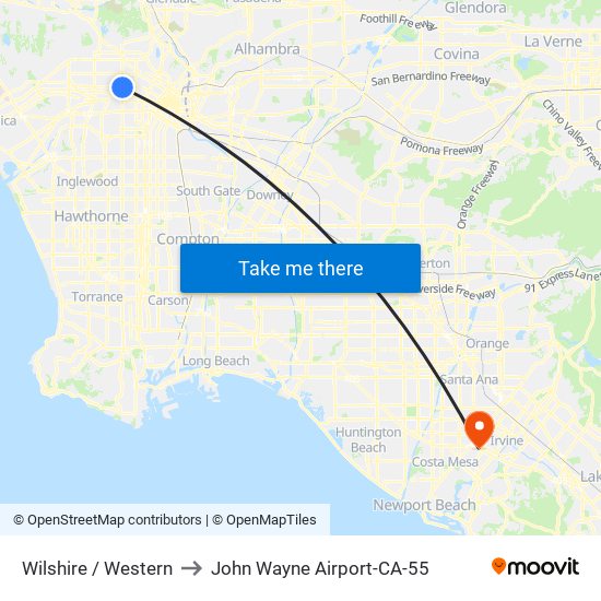 Wilshire / Western to John Wayne Airport-CA-55 map