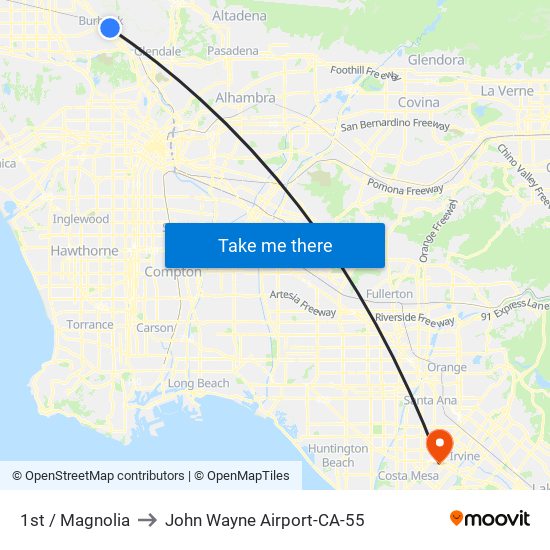 1st / Magnolia to John Wayne Airport-CA-55 map