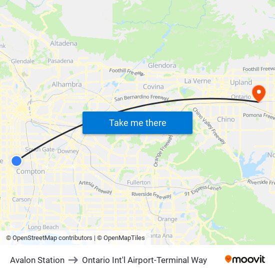 Avalon Station to Ontario Int'l Airport-Terminal Way map