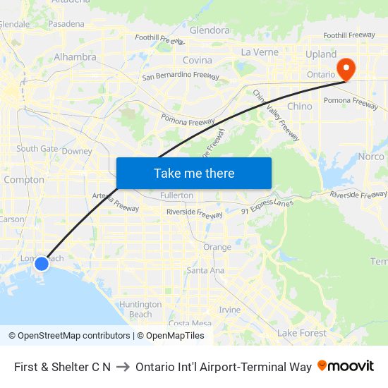 First & Shelter C N to Ontario Int'l Airport-Terminal Way map