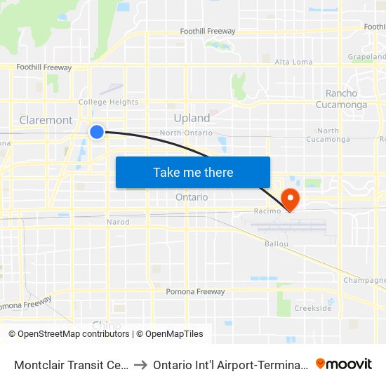 Montclair Transit Center to Ontario Int'l Airport-Terminal Way map