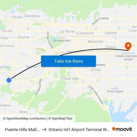 Puente Hills Mall N to Ontario Int'l Airport-Terminal Way map