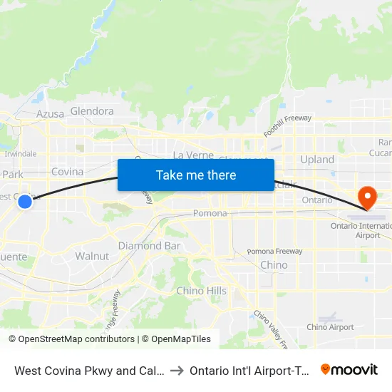 West Covina Pkwy and California Ave W to Ontario Int'l Airport-Terminal Way map