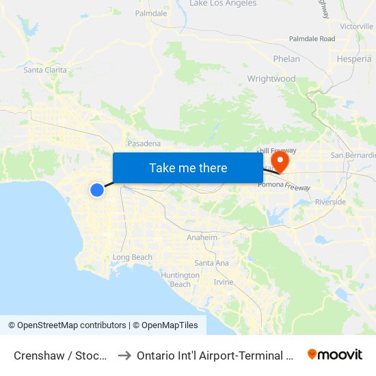 Crenshaw / Stocker to Ontario Int'l Airport-Terminal Way map