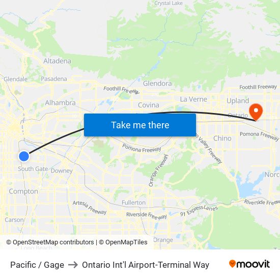 Pacific / Gage to Ontario Int'l Airport-Terminal Way map