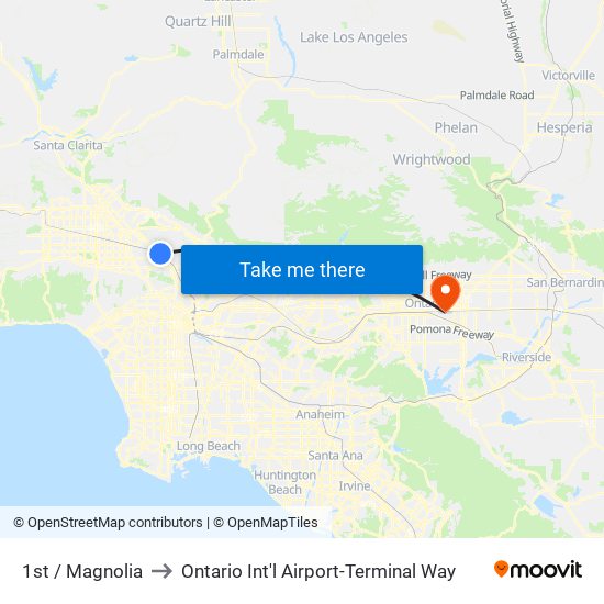 1st / Magnolia to Ontario Int'l Airport-Terminal Way map