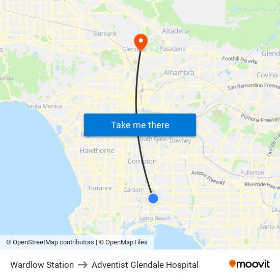 Wardlow Station to Adventist Glendale Hospital map