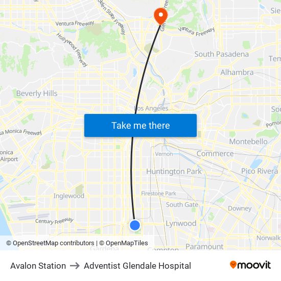 Avalon Station to Adventist Glendale Hospital map