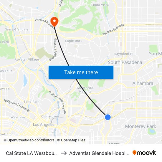 Cal State LA Westbound to Adventist Glendale Hospital map