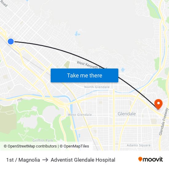 1st / Magnolia to Adventist Glendale Hospital map