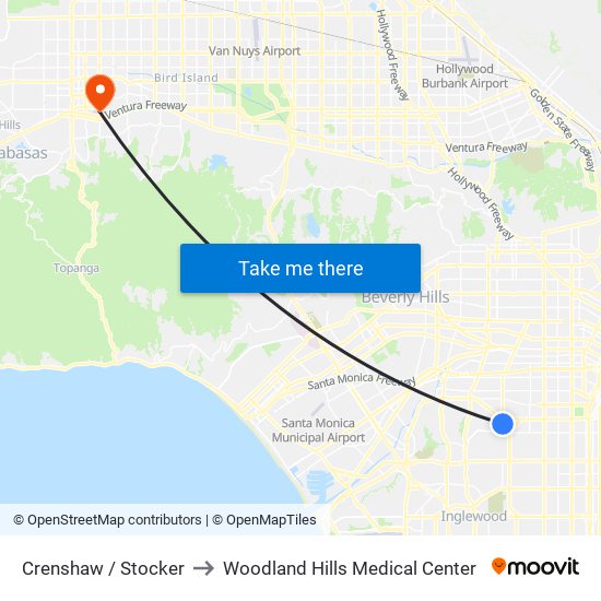 Crenshaw / Stocker to Woodland Hills Medical Center map