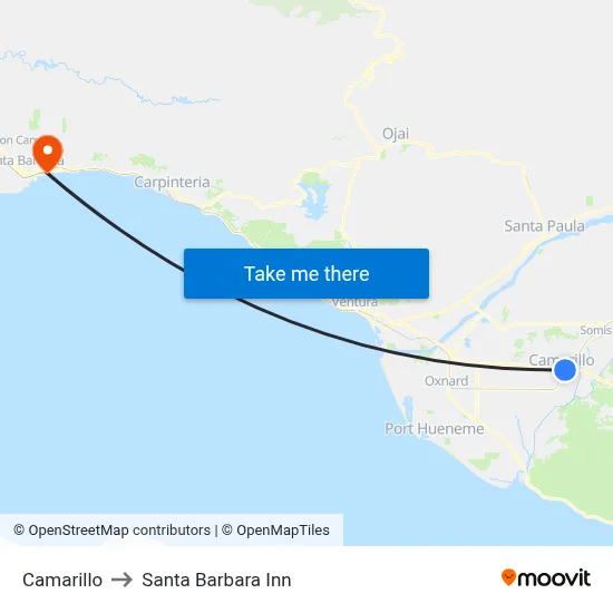 Camarillo to Santa Barbara Inn map
