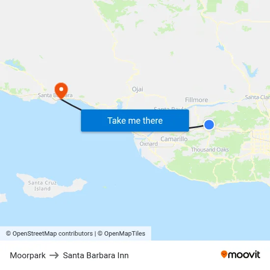 Moorpark to Santa Barbara Inn map