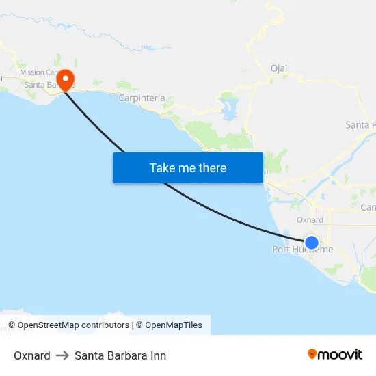 Oxnard to Santa Barbara Inn map