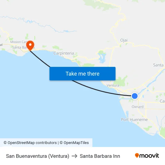 San Buenaventura (Ventura) to Santa Barbara Inn map