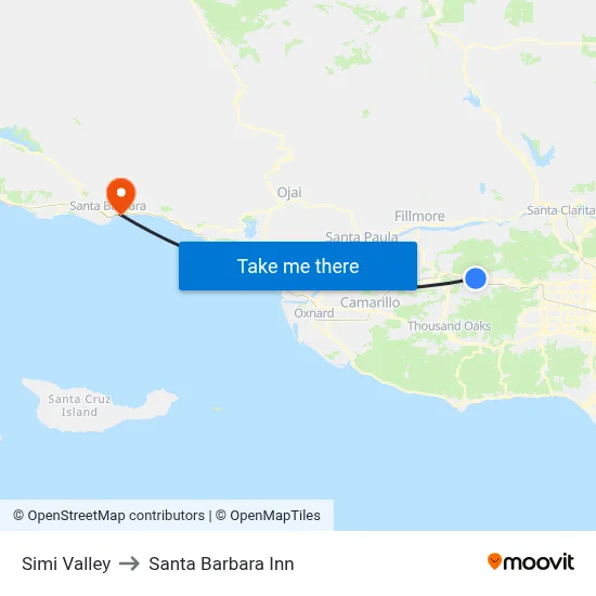 Simi Valley to Santa Barbara Inn map
