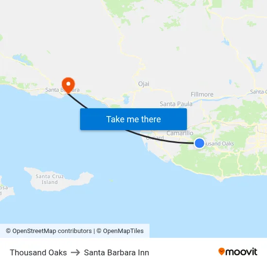 Thousand Oaks to Santa Barbara Inn map