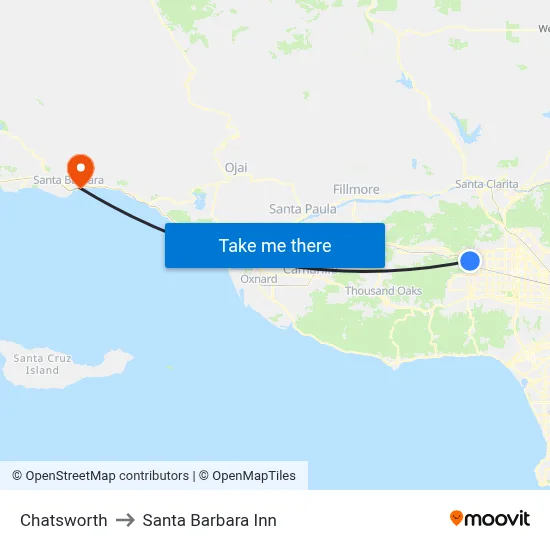 Chatsworth to Santa Barbara Inn map