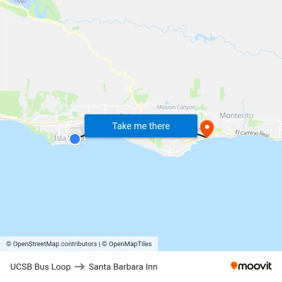 UCSB Bus Loop to Santa Barbara Inn map