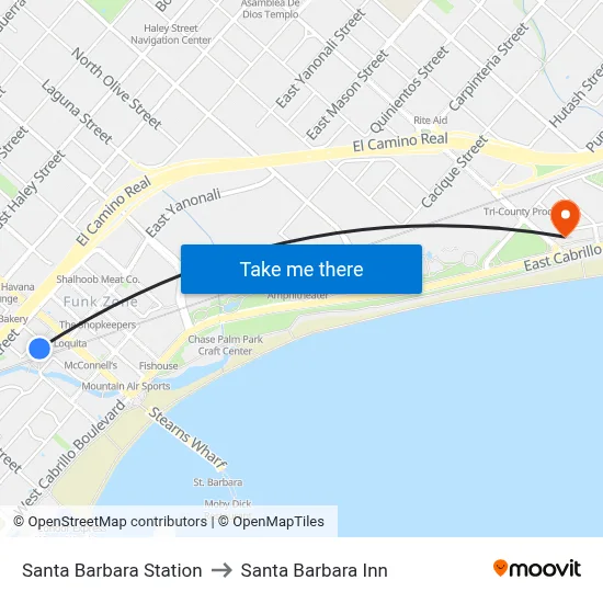 Santa Barbara Station to Santa Barbara Inn map