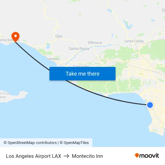 Los Angeles Airport LAX to Montecito Inn map