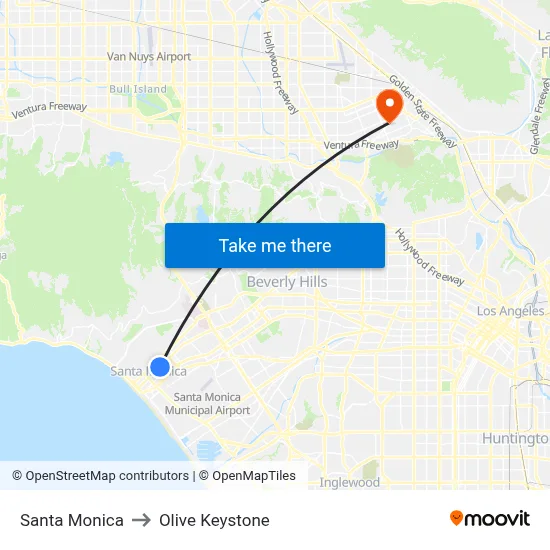 Santa Monica to Olive Keystone map
