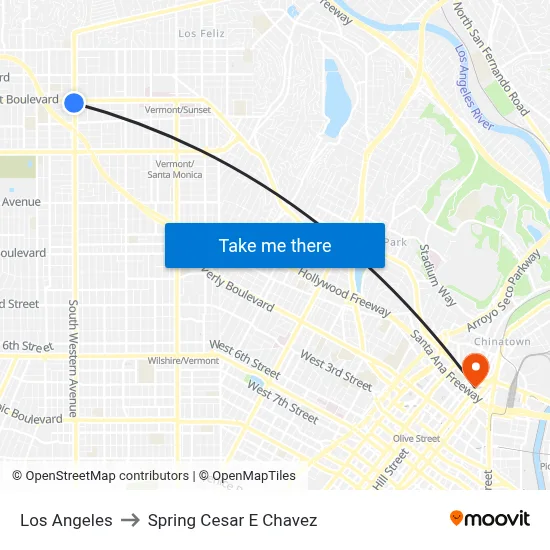 Los Angeles to Spring Cesar E Chavez map