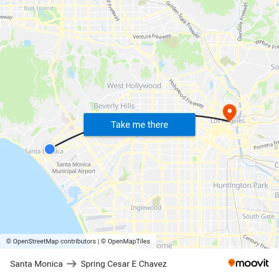 Santa Monica to Spring Cesar E Chavez map