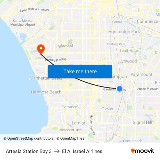 Artesia Station Bay 3 to El Al Israel Airlines map
