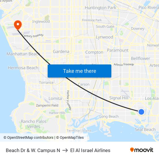 Beach Dr & W. Campus N to El Al Israel Airlines map