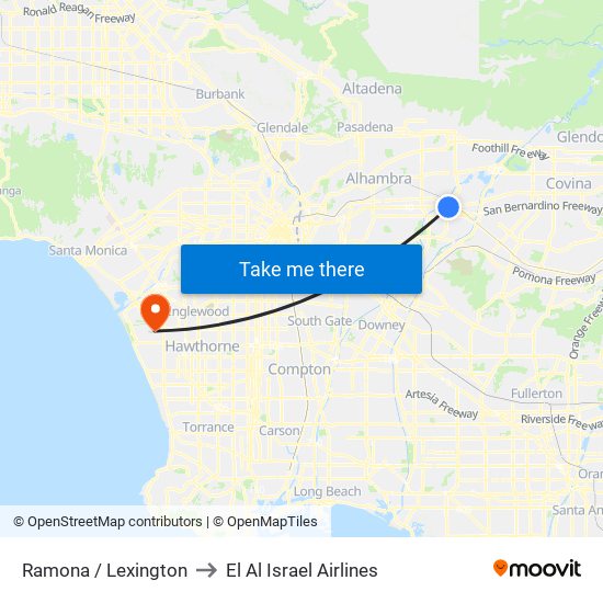 Ramona / Lexington to El Al Israel Airlines map