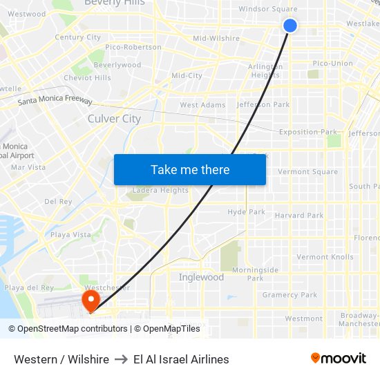 Western / Wilshire to El Al Israel Airlines map