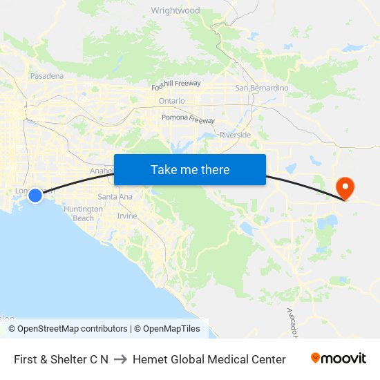 First & Shelter C N to Hemet Global Medical Center map