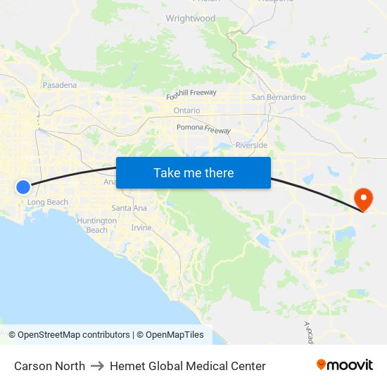 Carson North to Hemet Global Medical Center map