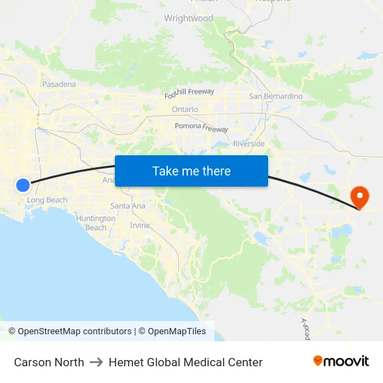 Carson North to Hemet Global Medical Center map