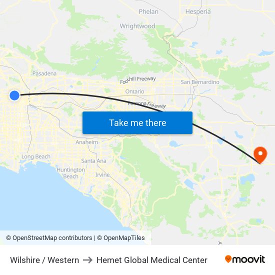 Wilshire / Western to Hemet Global Medical Center map