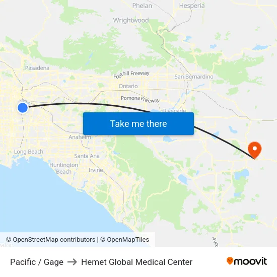 Pacific / Gage to Hemet Global Medical Center map