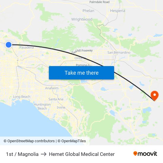 1st / Magnolia to Hemet Global Medical Center map